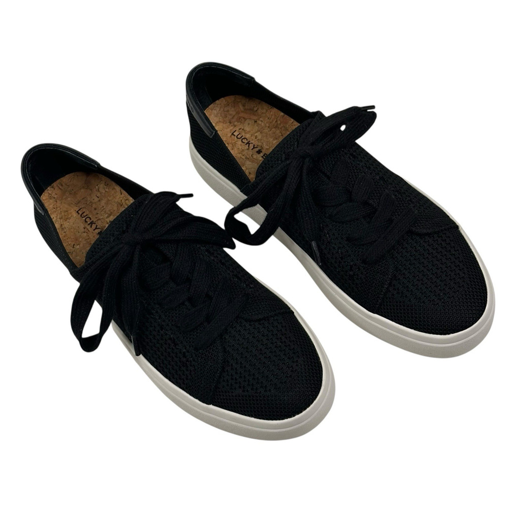 Lucky Brand Talena Black Knit Platform Sneakers Womens Size 7.5M Stretch New $79